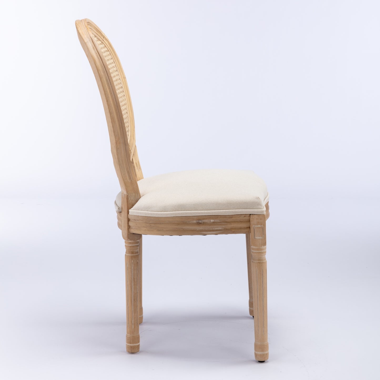 A&A Furniture,French Style Solid Wood Frame Antique Painting Linen Fabric Rattan Back Dining Chair,Set of 2,Cream,Beige image 4