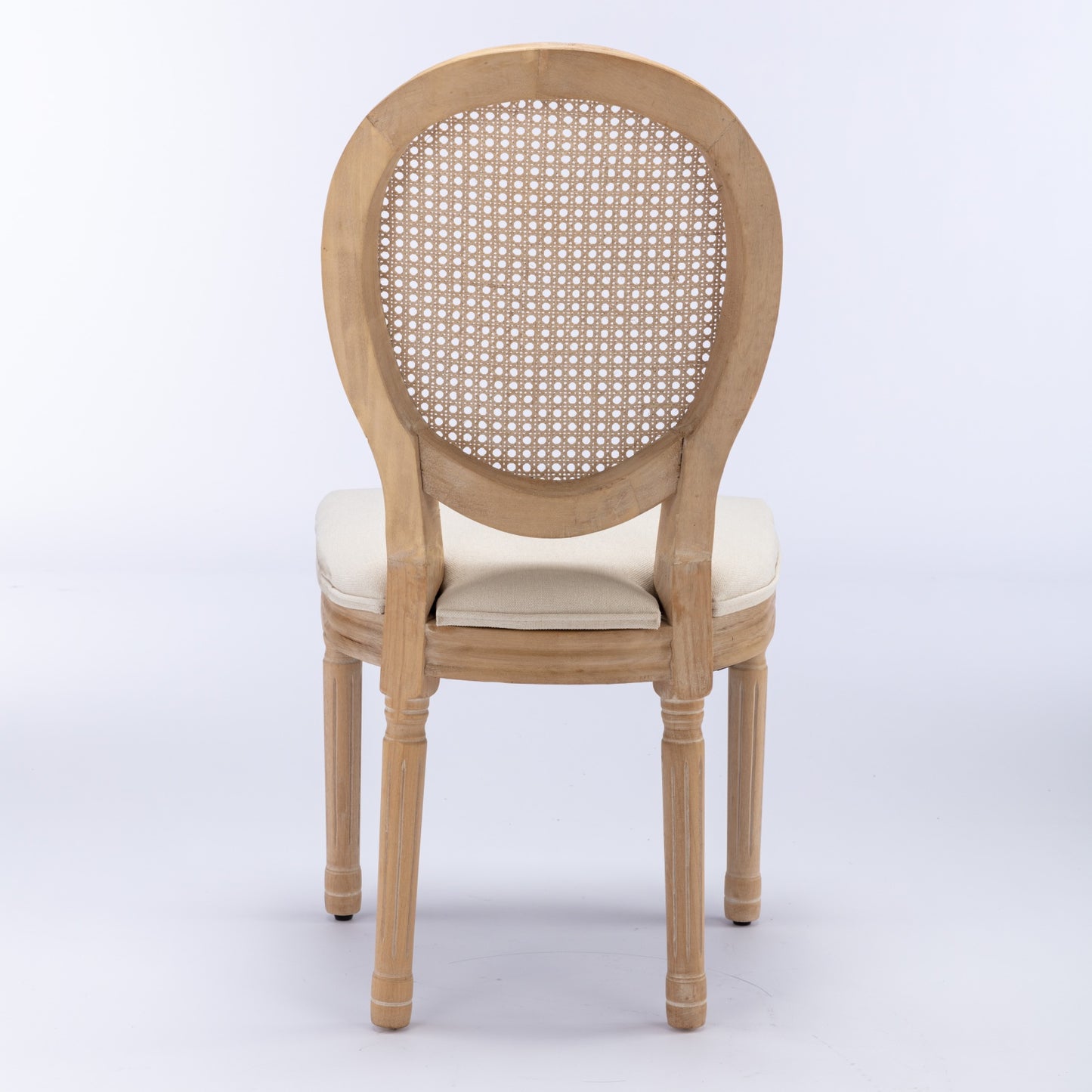 A&A Furniture,French Style Solid Wood Frame Antique Painting Linen Fabric Rattan Back Dining Chair,Set of 2,Cream,Beige image 6