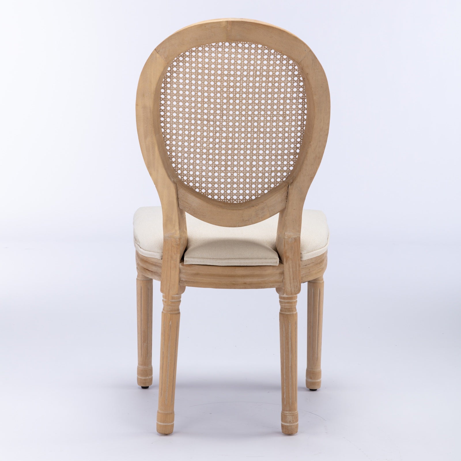 A&A Furniture,French Style Solid Wood Frame Antique Painting Linen Fabric Rattan Back Dining Chair,Set of 2,Cream,Beige image 6