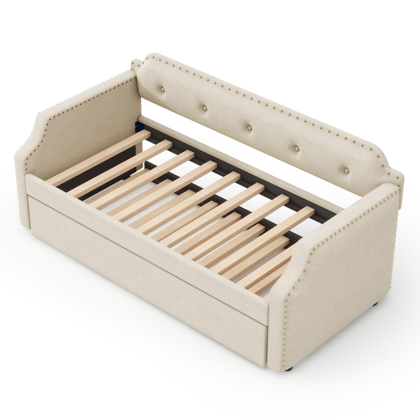 Upholstered Daybed with Trundle, Wood Slat Support,Upholstered Frame Sofa Bed, Twin, Beige image 8