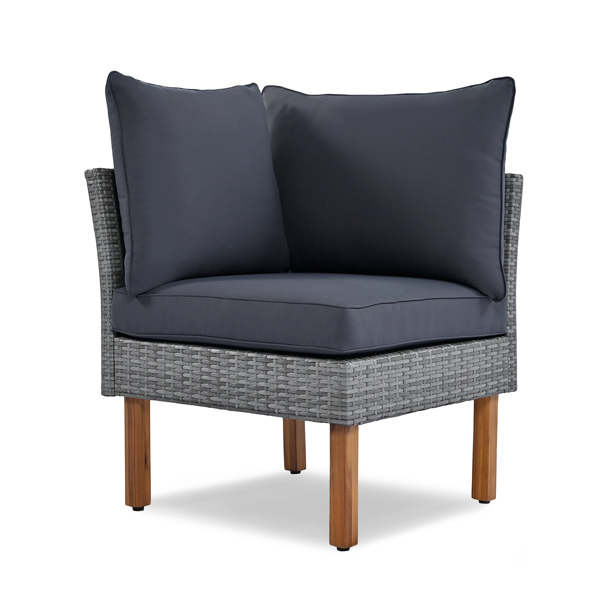 <Old SKU: FF201208AAE> 9-Piece Patio Rattan Furniture Set, Outdoor Conversation Set With Acacia Wood Legs and Tabletop, PE Rattan Sectional Sofa Set with Coffee Table, Washable Cushion, Gray image 11