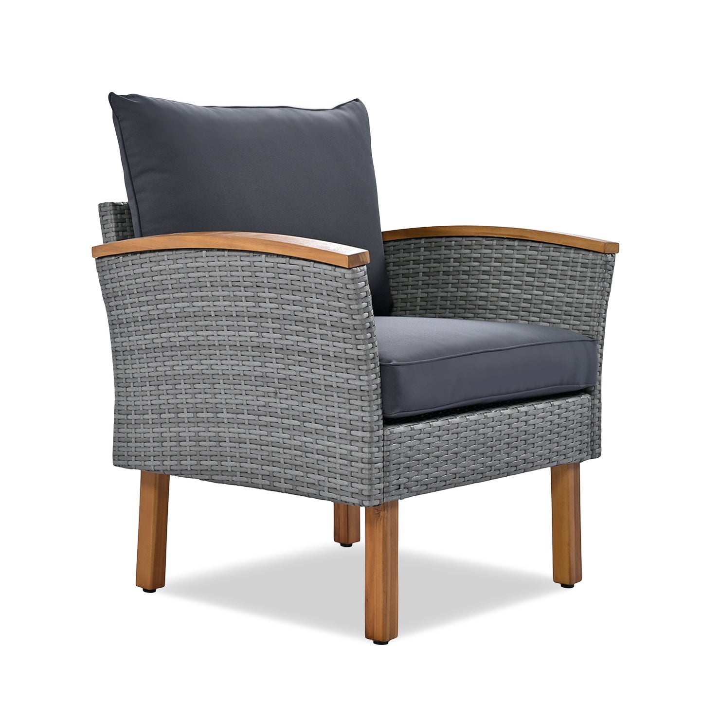 <Old SKU: FF201208AAE> 9-Piece Patio Rattan Furniture Set, Outdoor Conversation Set With Acacia Wood Legs and Tabletop, PE Rattan Sectional Sofa Set with Coffee Table, Washable Cushion, Gray image 9