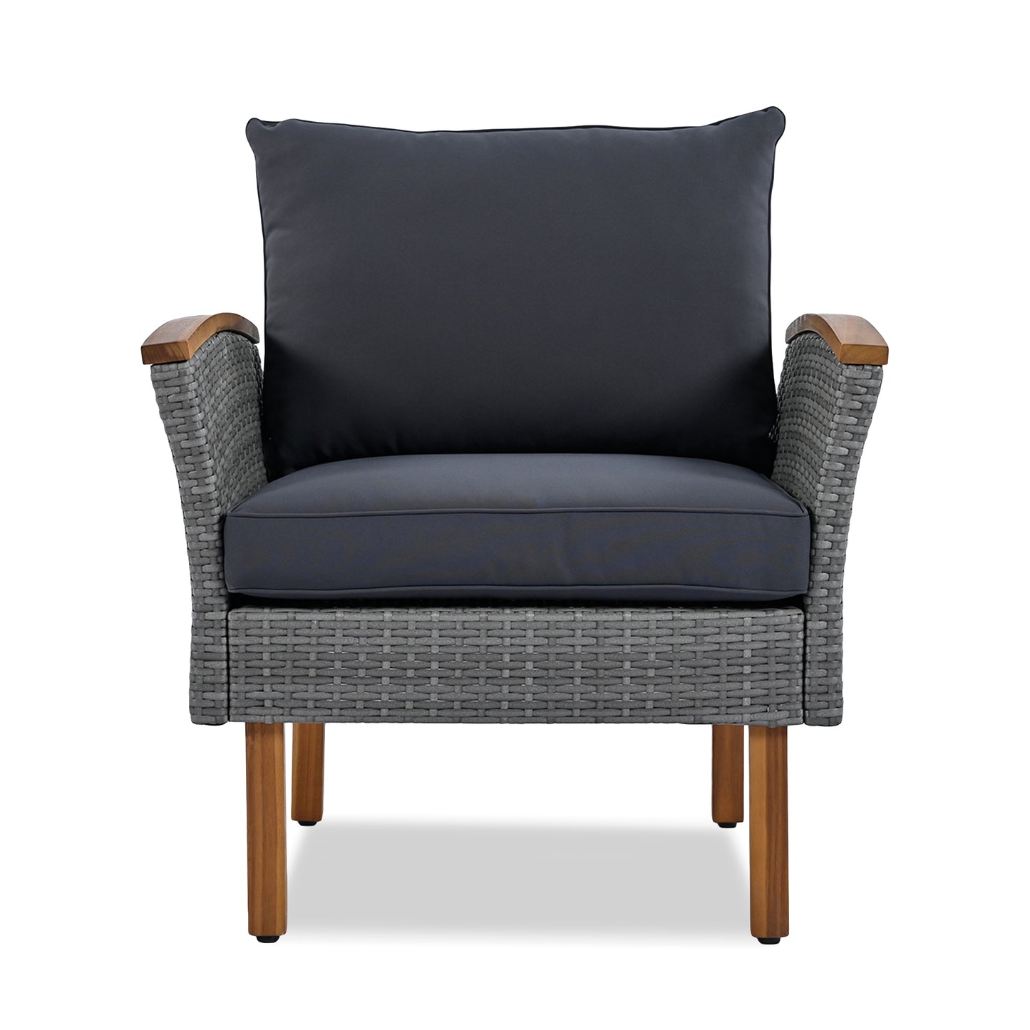 <Old SKU: FF201208AAE> 9-Piece Patio Rattan Furniture Set, Outdoor Conversation Set With Acacia Wood Legs and Tabletop, PE Rattan Sectional Sofa Set with Coffee Table, Washable Cushion, Gray image 10