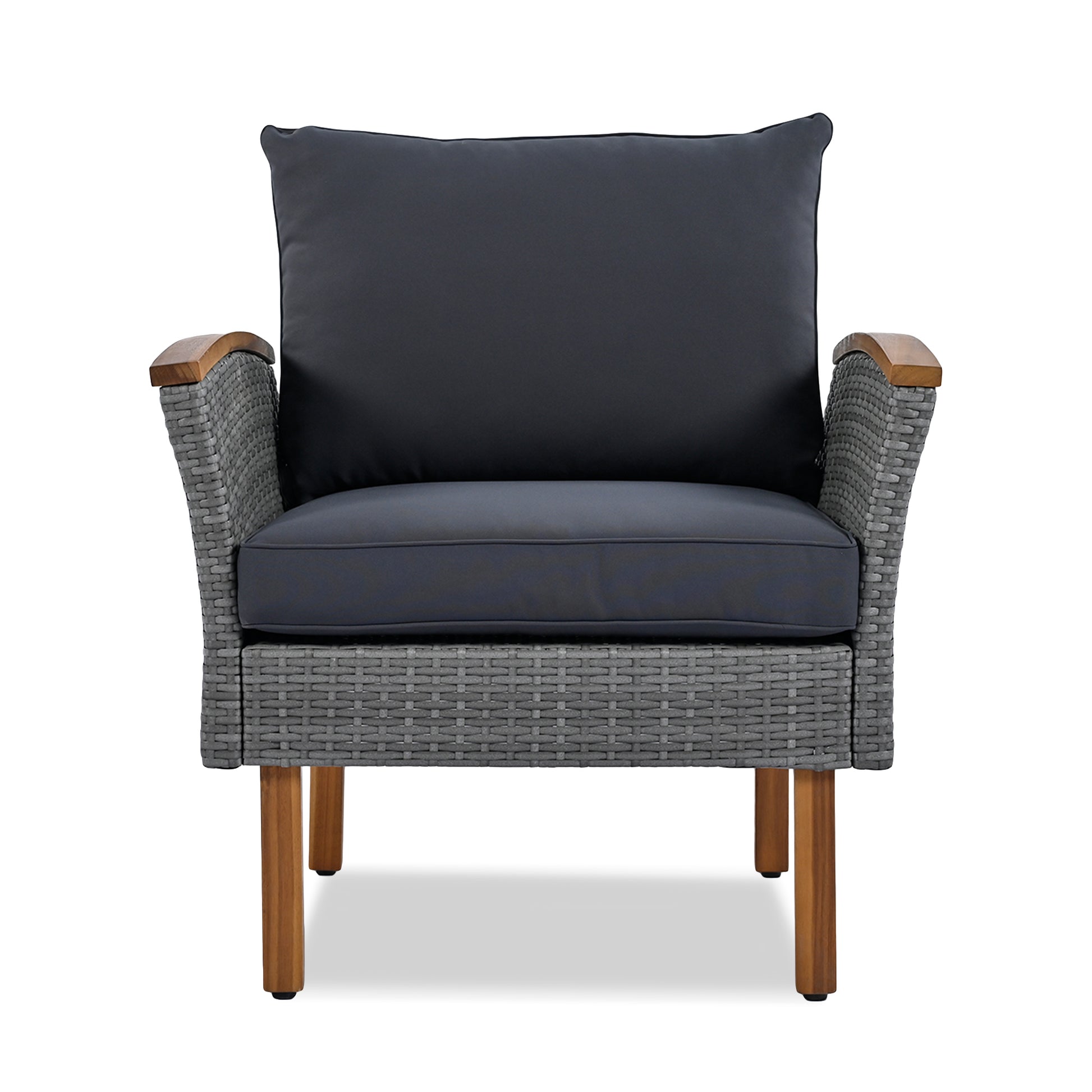 <Old SKU: FF201208AAE> 9-Piece Patio Rattan Furniture Set, Outdoor Conversation Set With Acacia Wood Legs and Tabletop, PE Rattan Sectional Sofa Set with Coffee Table, Washable Cushion, Gray image 10