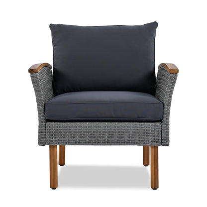 <Old SKU: FF201208AAE> 9-Piece Patio Rattan Furniture Set, Outdoor Conversation Set With Acacia Wood Legs and Tabletop, PE Rattan Sectional Sofa Set with Coffee Table, Washable Cushion, Gray image 10