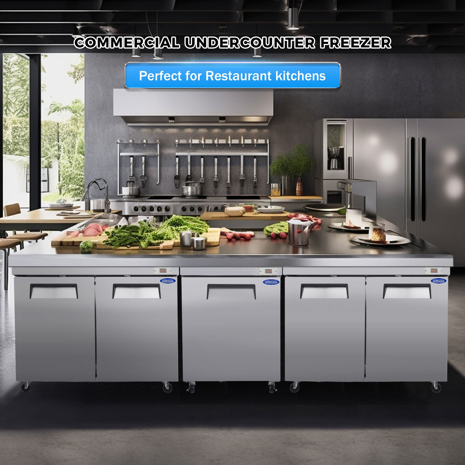 ORIKOOL 60" Commercial Under Counter Freezer 2 Door 18.5 Cu.ft Undercounter Work Top Freezers ETL Approved image 4