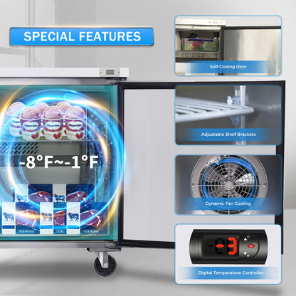 ORIKOOL 60" Commercial Under Counter Freezer 2 Door 18.5 Cu.ft Undercounter Work Top Freezers ETL Approved image 5