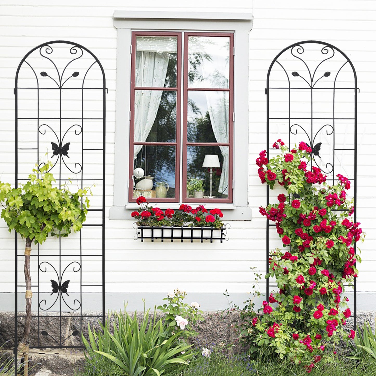 2 Pack Metal Garden Trellis 86.7" x 19.7" Rustproof Trellis for Climbing Plants Outdoor Flower Support Black image 4