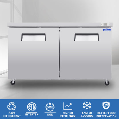 ORIKOOL 60" Commercial Under Counter Freezer 2 Door 18.5 Cu.ft Undercounter Work Top Freezers ETL Approved image 2