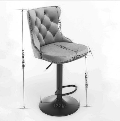 A&A Furniture,Swivel Velvet Barstools Adjusatble Seat Height from 25-33 Inch,17.7 inch base, Modern Upholstered Bar Stools with Backs Comfortable Tufted for Home Pub and Kitchen Island,Black,Set of 2 image 8