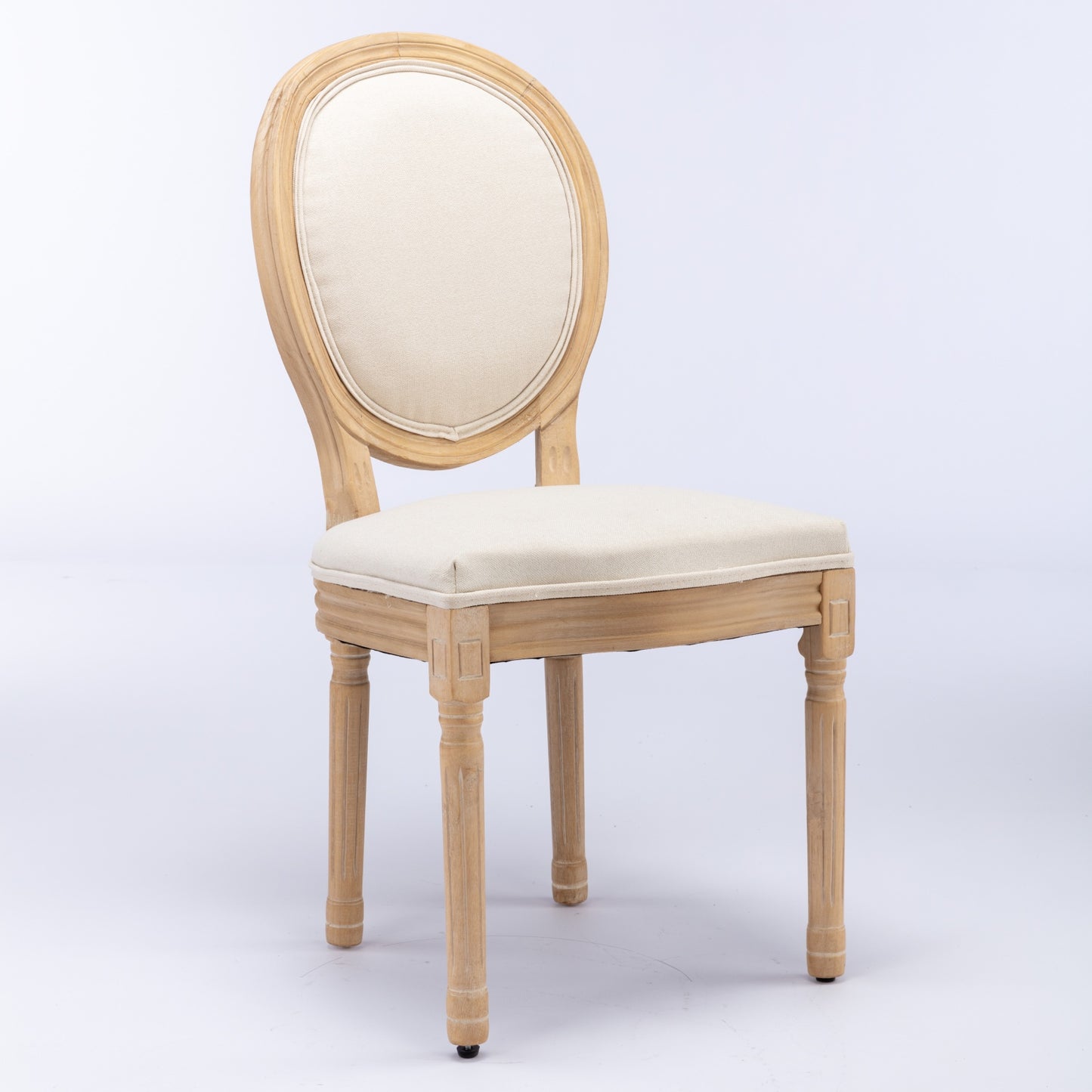 A&A Furniture,French Style Solid Wood Frame Antique Painting Linen Fabric Back Dining Chair,Set of 2,Beige,SW1845BG image 3