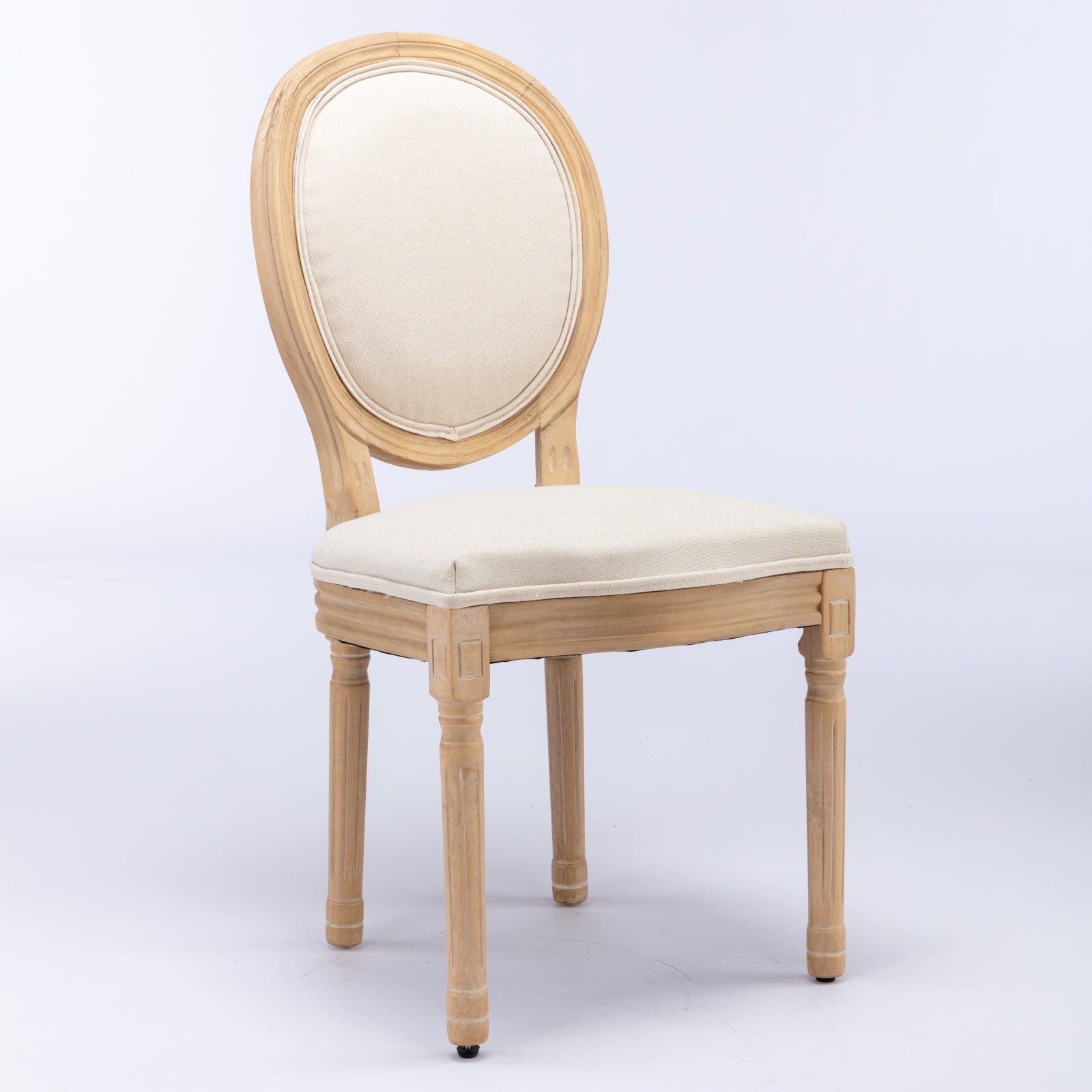 A&A Furniture,French Style Solid Wood Frame Antique Painting Linen Fabric Back Dining Chair,Set of 2,Beige,SW1845BG image 3