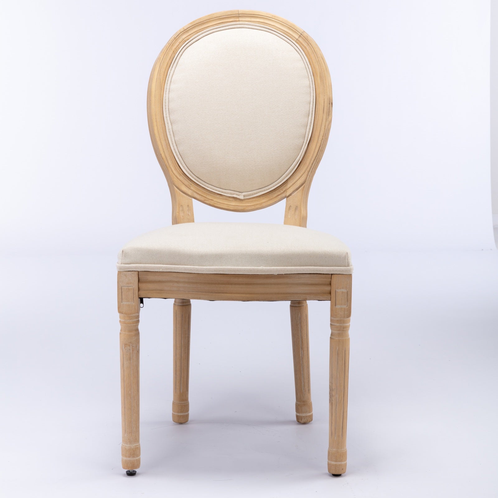 A&A Furniture,French Style Solid Wood Frame Antique Painting Linen Fabric Back Dining Chair,Set of 2,Beige,SW1845BG image 2