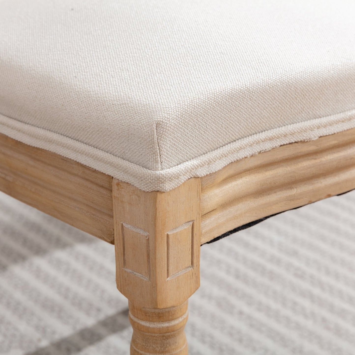 A&A Furniture,French Style Solid Wood Frame Antique Painting Linen Fabric Back Dining Chair,Set of 2,Beige,SW1845BG image 10