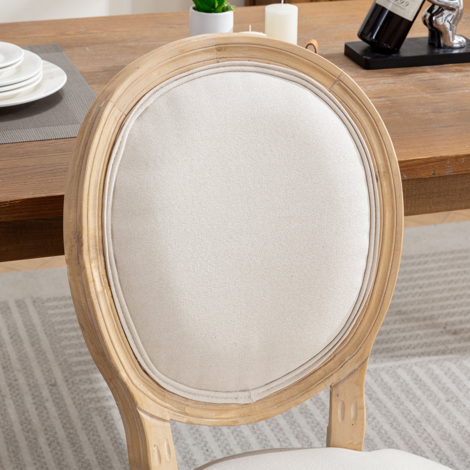 A&A Furniture,French Style Solid Wood Frame Antique Painting Linen Fabric Back Dining Chair,Set of 2,Beige,SW1845BG image 8