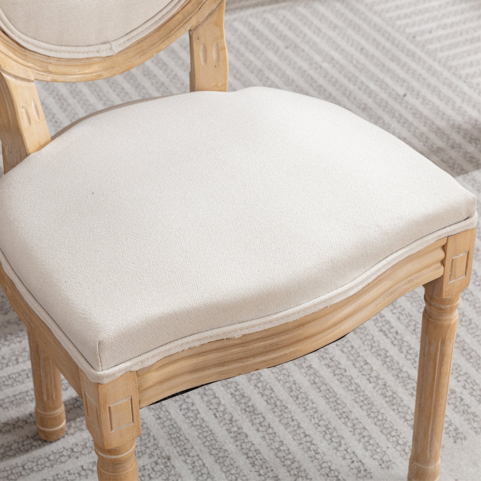 A&A Furniture,French Style Solid Wood Frame Antique Painting Linen Fabric Back Dining Chair,Set of 2,Beige,SW1845BG image 9