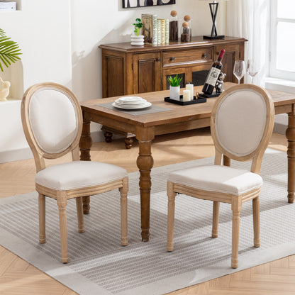 A&A Furniture,French Style Solid Wood Frame Antique Painting Linen Fabric Back Dining Chair,Set of 2,Beige,SW1845BG image 1