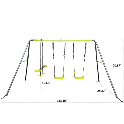 XNS081 lime green interesting swingset with plastic safe swing set 440lbs for outdoor playground for age 3+ with face to face without tee image 7