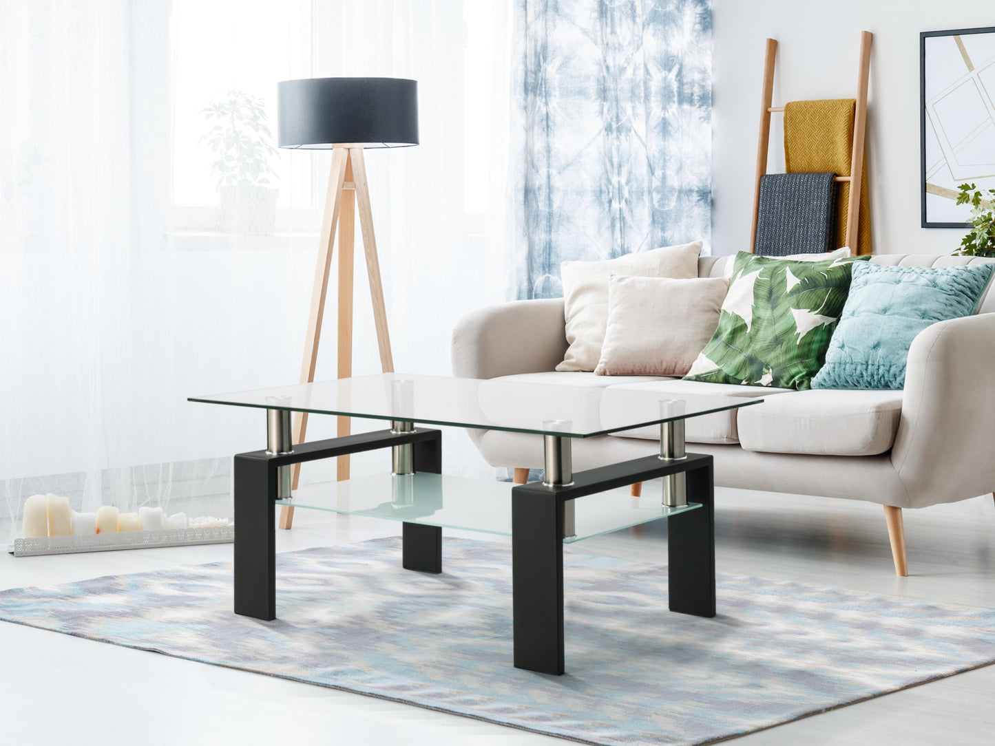 Rectangle Glass Coffee Table, Clear Coffee Table, Modern Side Center Tables for Living Room, Living Room Furniture (Old Sku:W24135188) image 1