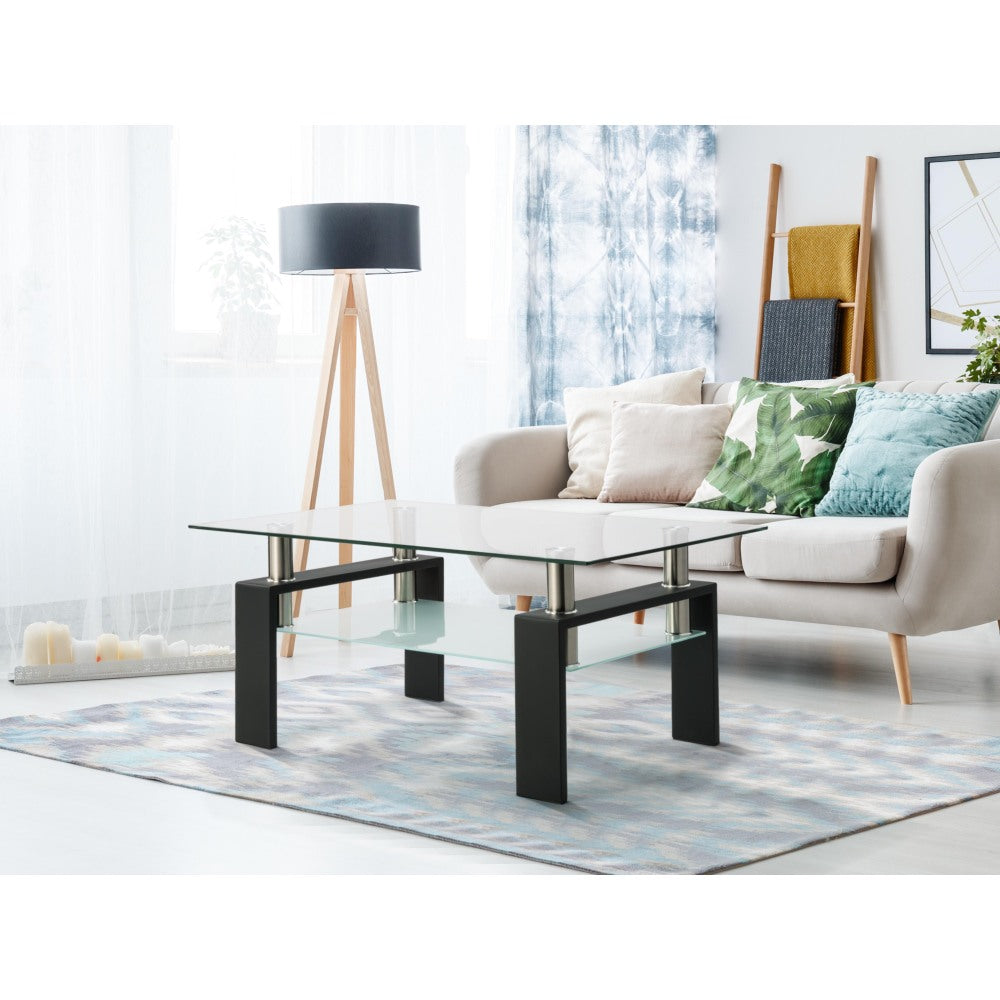 Rectangle  Glass Coffee Table, Clear Coffee Table Modern Side Center Tables for Living Room Living Room Furniture