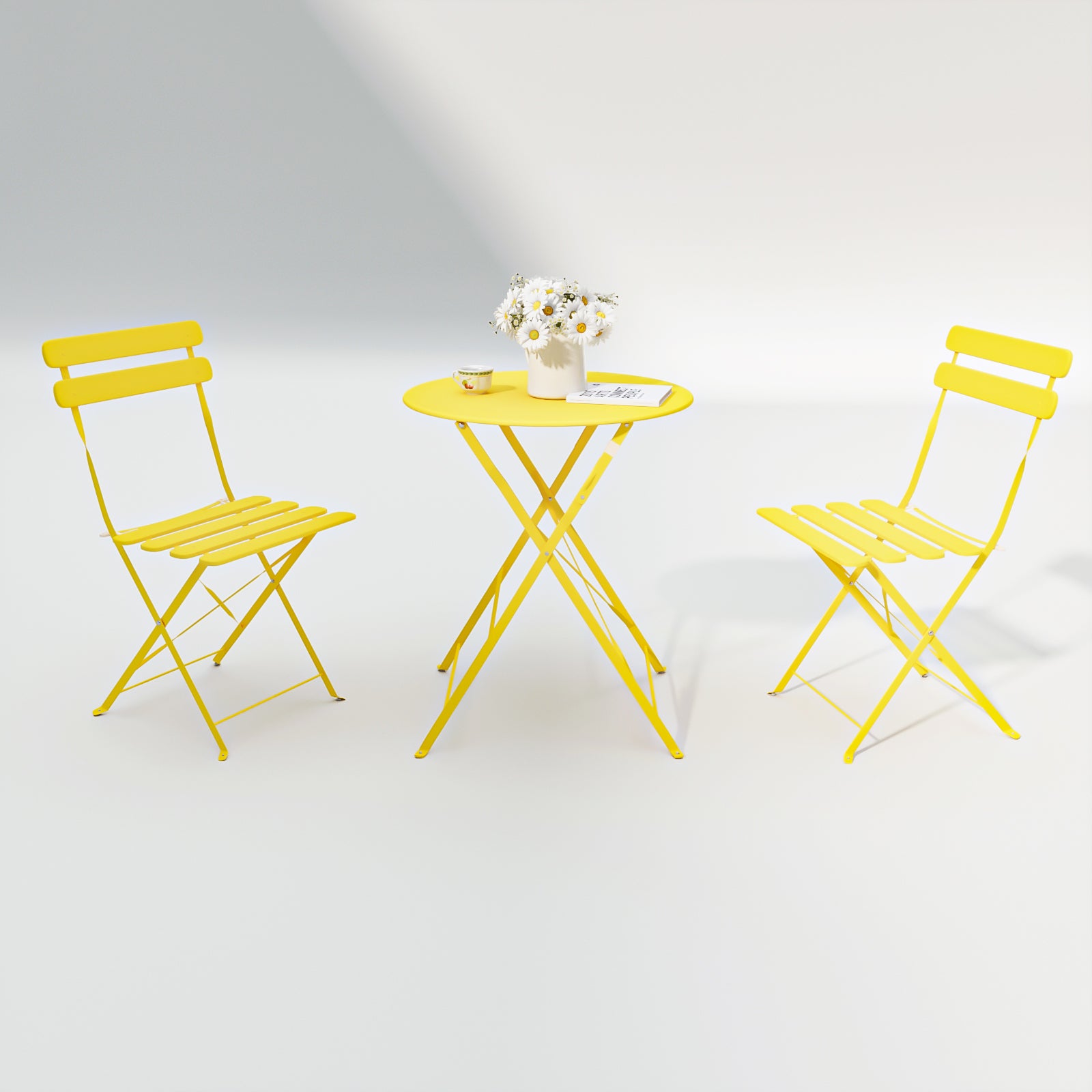 3 Pieces Patio Bistro Balcony Metail Chair Table Set-Yellow image 1