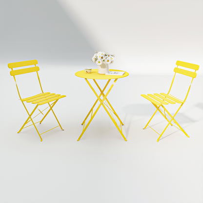 3 Pieces Patio Bistro Balcony Metail Chair Table Set-Yellow image 1
