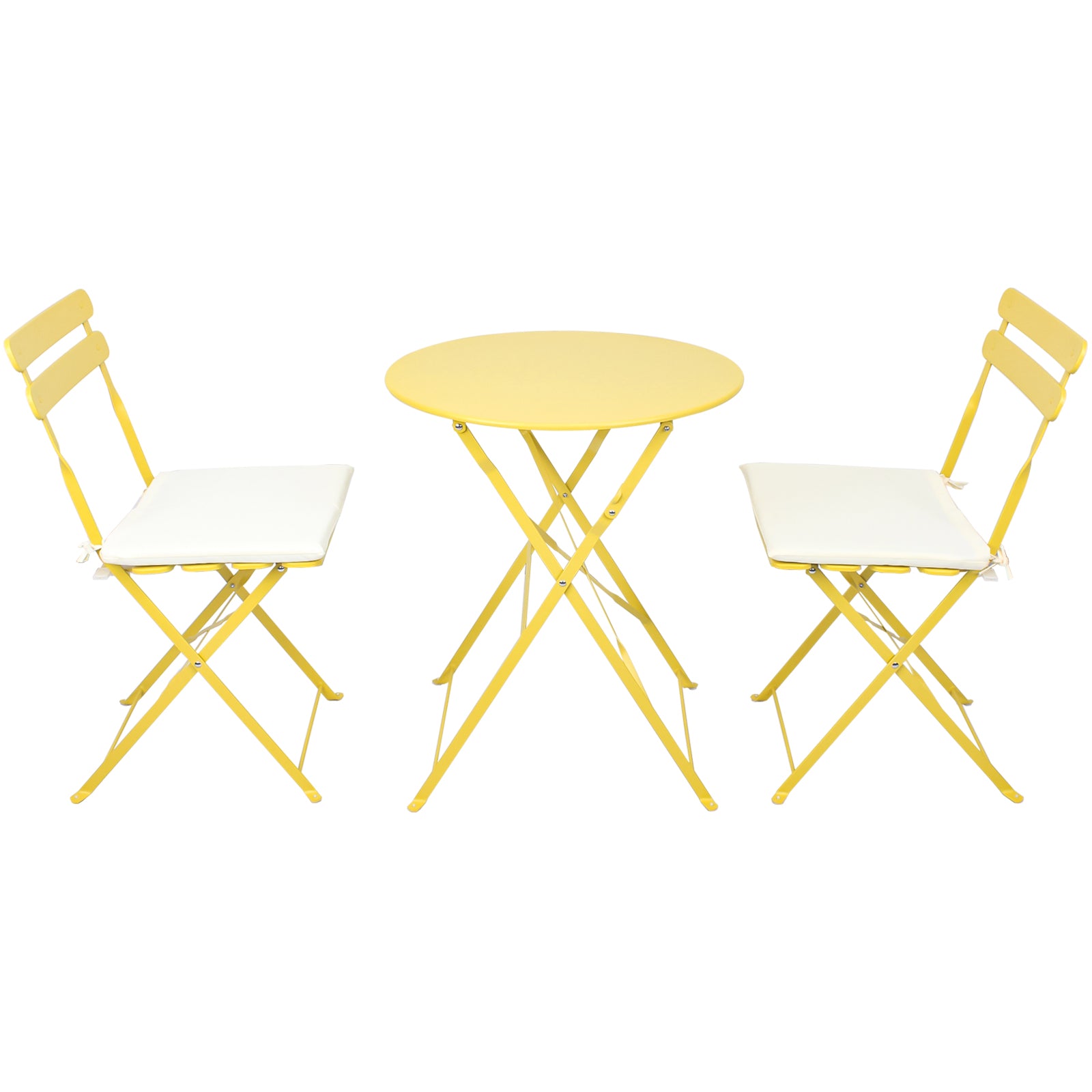 3 Pieces Patio Bistro Balcony Metail Chair Table Set-Yellow image 2