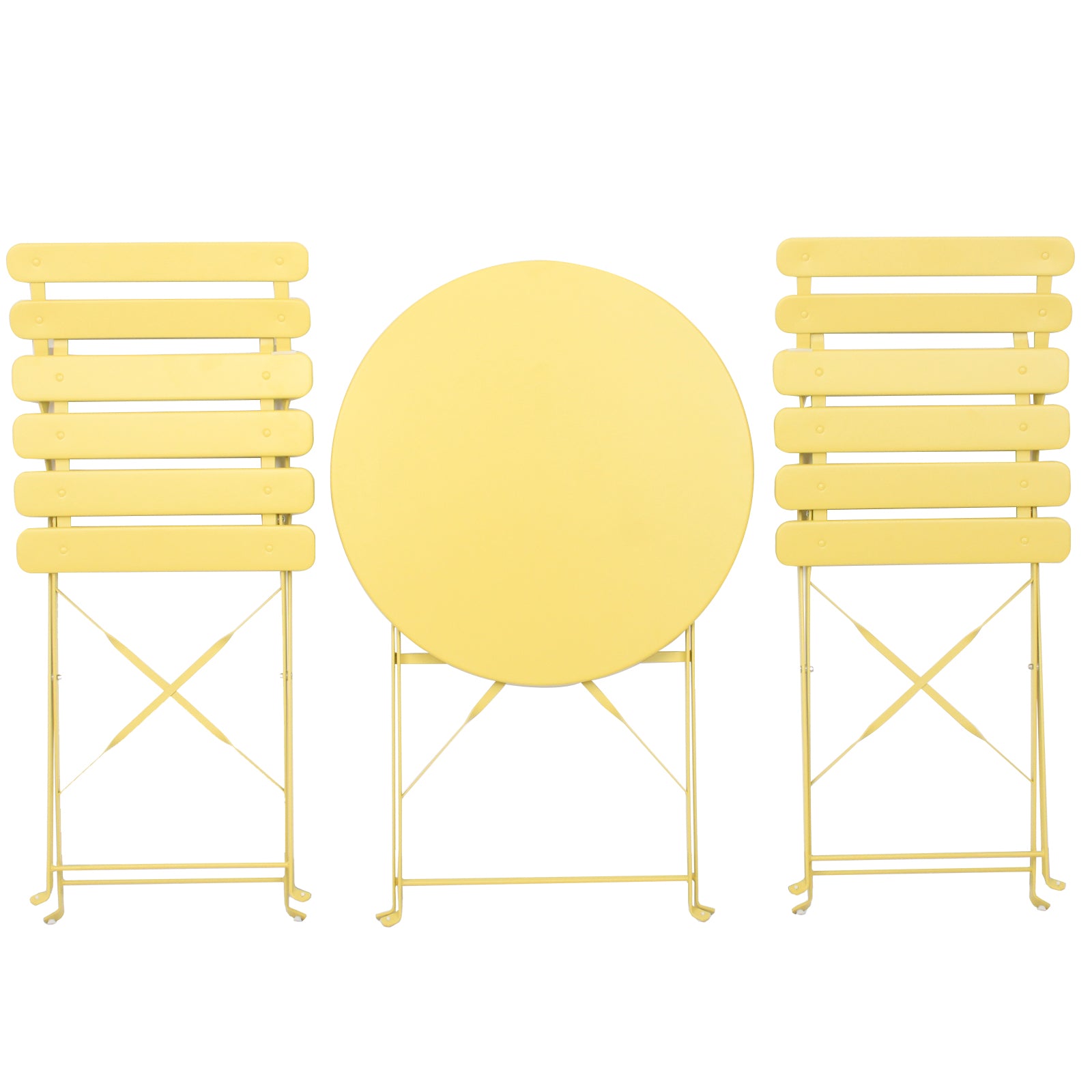 3 Pieces Patio Bistro Balcony Metail Chair Table Set-Yellow image 3
