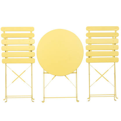 3 Pieces Patio Bistro Balcony Metail Chair Table Set-Yellow image 3