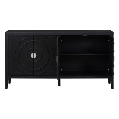 TREXM Retro Sideboard door with Circular Groove Design Round Metal Door Handle for Entrance, Dinning Room, Living Room (Black) image 5