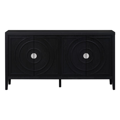 TREXM Retro Sideboard door with Circular Groove Design Round Metal Door Handle for Entrance, Dinning Room, Living Room (Black) image 3