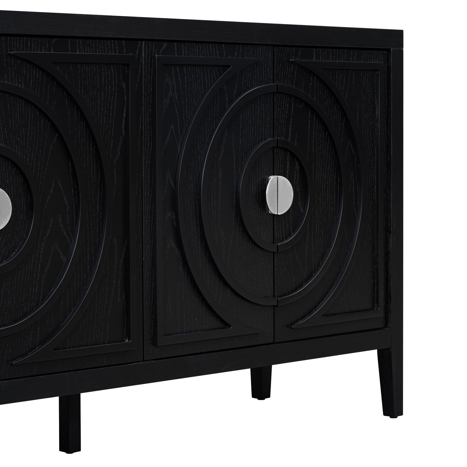 TREXM Retro Sideboard door with Circular Groove Design Round Metal Door Handle for Entrance, Dinning Room, Living Room (Black) image 9