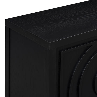 TREXM Retro Sideboard door with Circular Groove Design Round Metal Door Handle for Entrance, Dinning Room, Living Room (Black) image 8