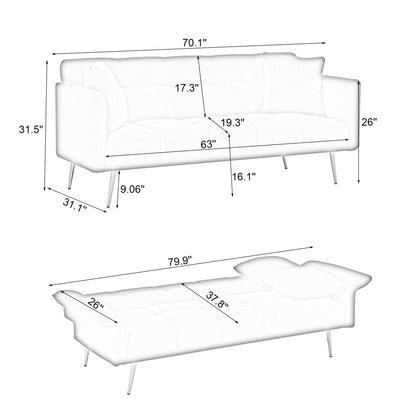 70-inch teddy fleece sofabed, convertible futon sofabed with adjustable arms and backrest, modern love sofa for living room and bedroom. image 11