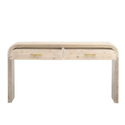 TREXM Unique Retro Silhouette Console Table with Open Style, Two Top Drawers for Entrance, Dinning Room, Living Room (Natural Wood Wash) image 3