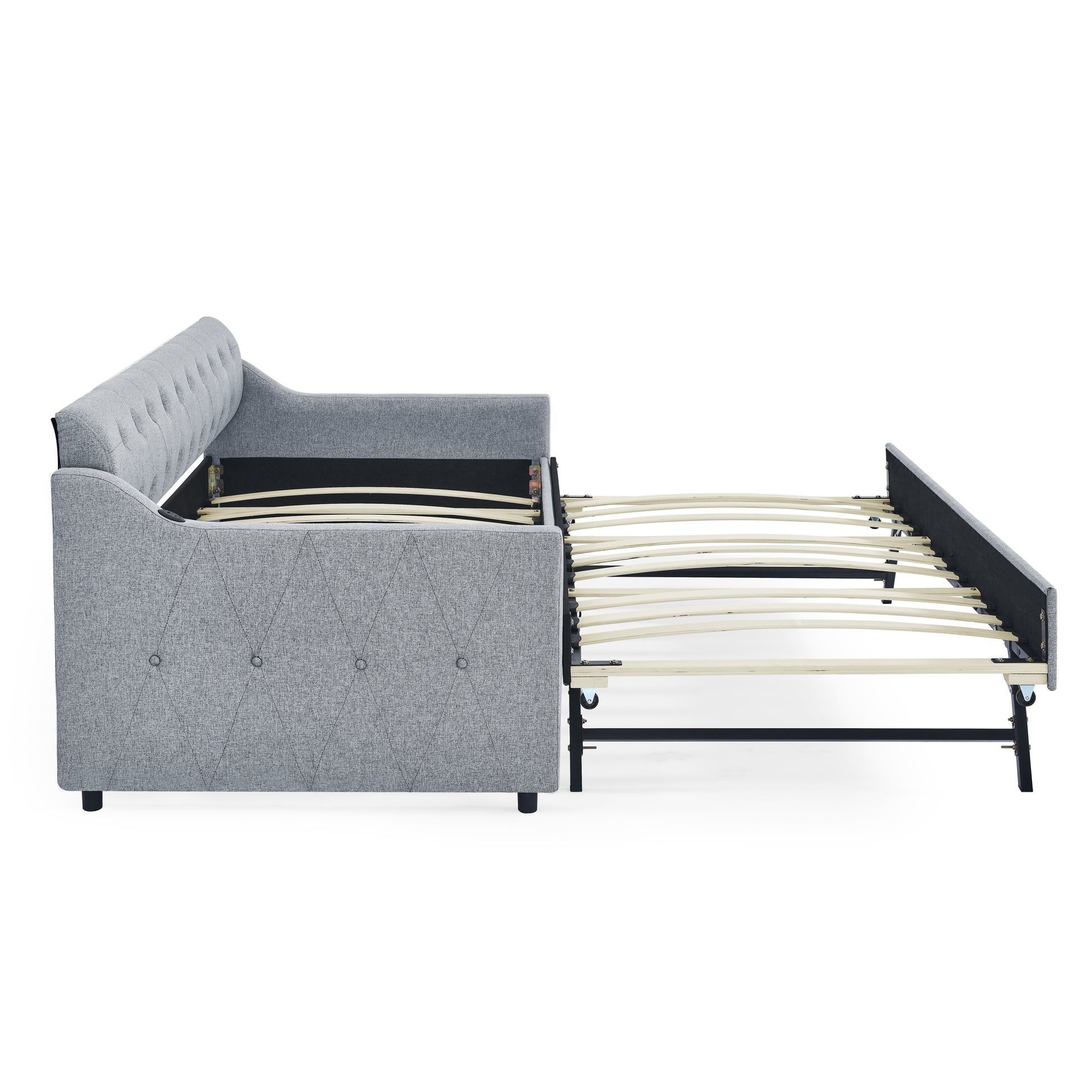 Twin Size Upholstery DayBed with Twin Size Erectable Trundle and USB Charging Design, Linen Grey image 6