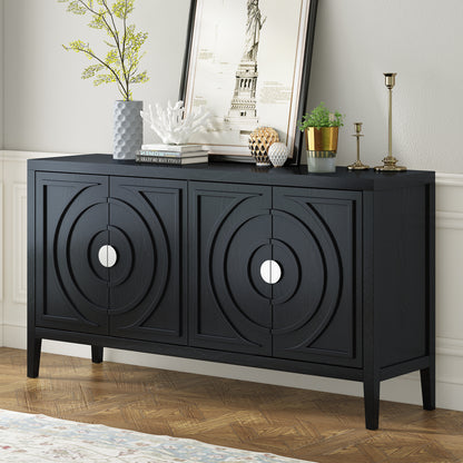TREXM Retro Sideboard door with Circular Groove Design Round Metal Door Handle for Entrance, Dinning Room, Living Room (Black) image 1
