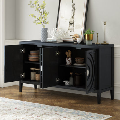 TREXM Retro Sideboard door with Circular Groove Design Round Metal Door Handle for Entrance, Dinning Room, Living Room (Black) image 12