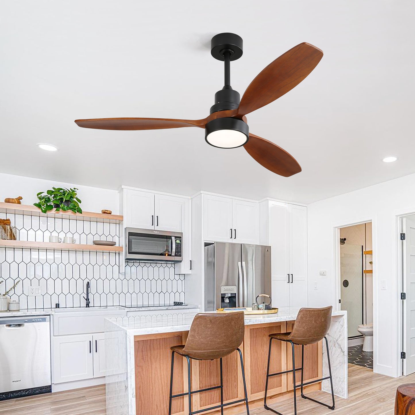 (Same as W882P147232) 52 Inch Wooden Ceiling Fan With 3 Solid Wood Blades Remote Control Reversible DC Motor With Led Light image 3