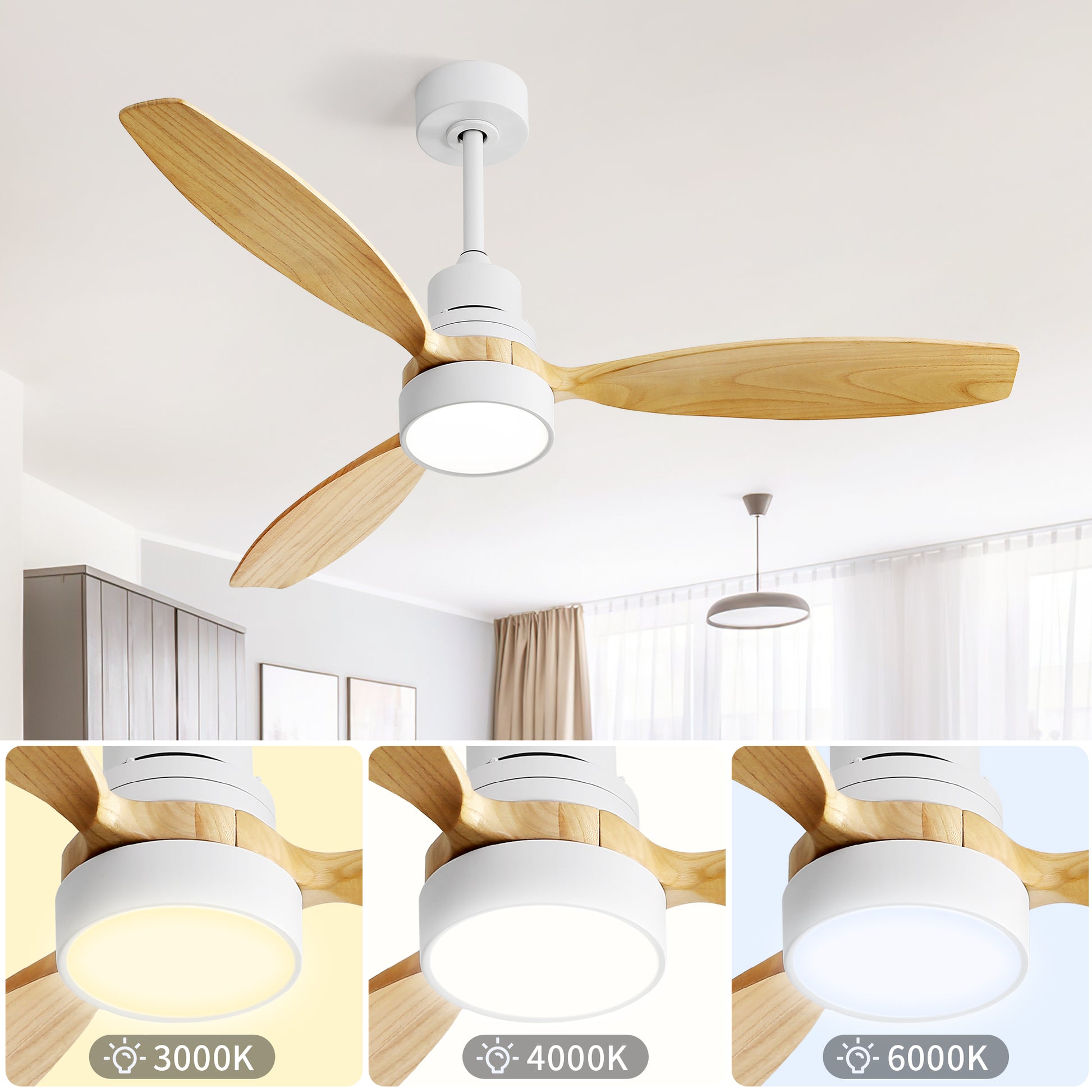52 Inch Ceiling Fan Light With 6 Speed Remote Reversible Energy-saving DC Motor Remote Control for Bedroom image 3