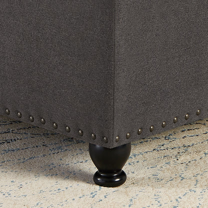 Large square storage ottoman with wooden legs, Upholstered button tufted coffee table with nail trims for Living Space,Dark Grey image 7
