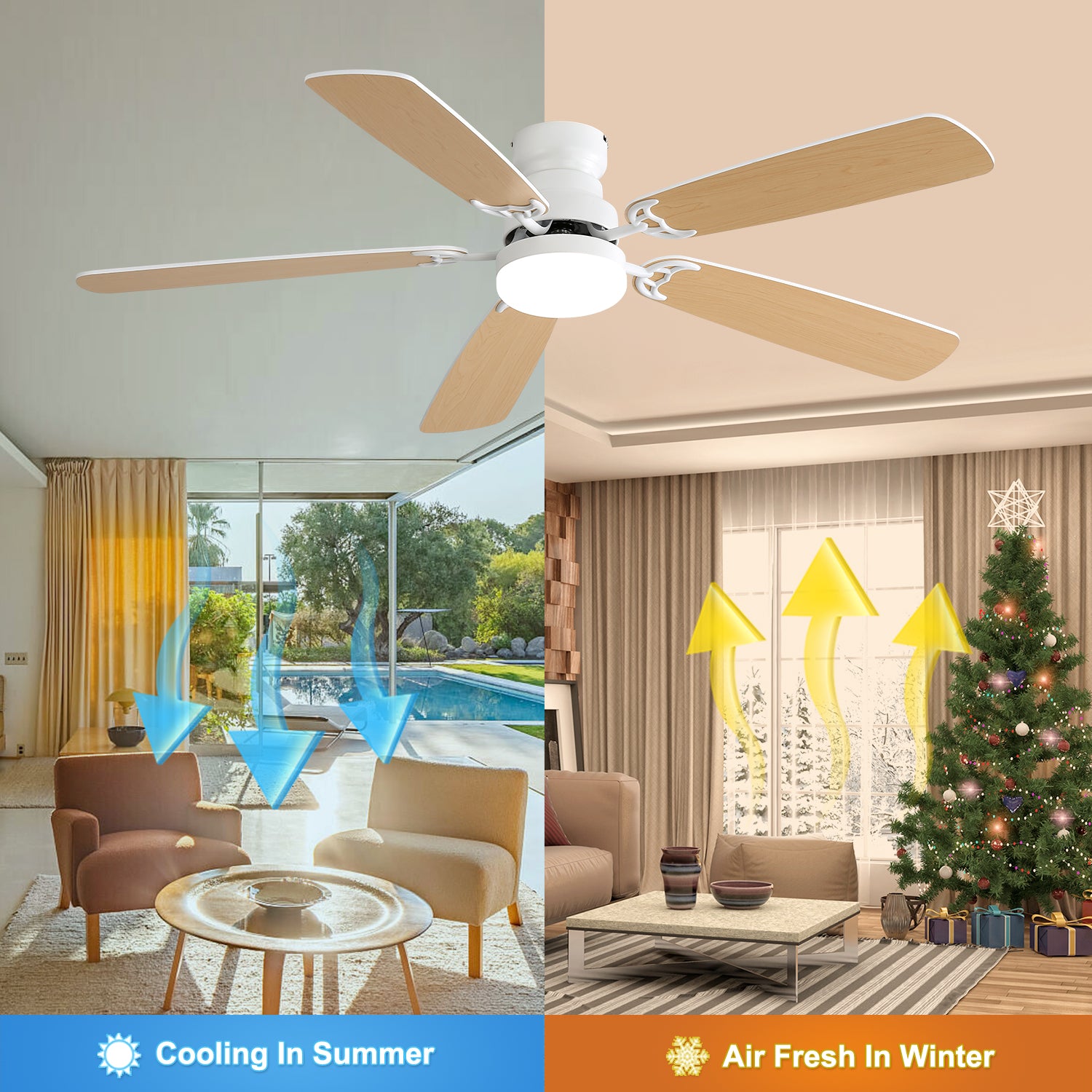 (Same as W882P164332) 42 Inch Modern Ceiling Fan With LED Light 5 Blades Remote Control Reversible DC Motor White image 7