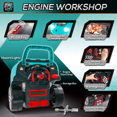 Kids Truck Engine Toy, Kids Mechanic Car Repair Set, Engine Disassembly Play Workshop, Includes 61 Pieces, Steering Wheel, Horn, Light for 3-5 Years Old, Teal