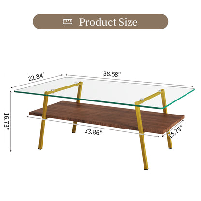Rectangle Coffee Table, Tempered Glass Tabletop with Gold Metal Legs, Modern Table for Living Room, Transparent Glass image 11