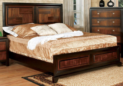 Transitional Queen Size Bed Acacia / Walnut Solidwood 1pcs Bed Bedroom Furniture Parquet Design Headboard And Footboard Bedframe image 5