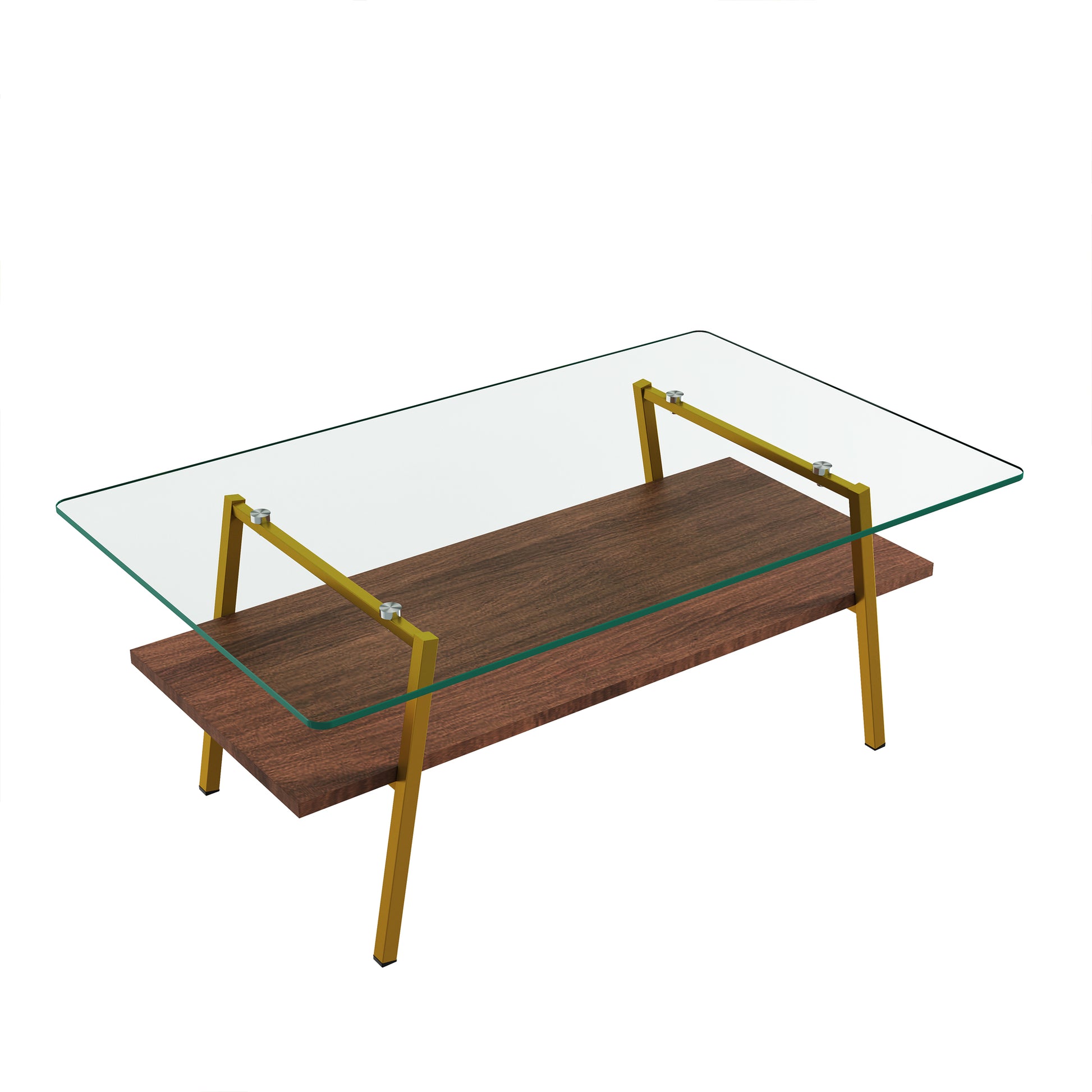 Rectangle Coffee Table, Tempered Glass Tabletop with Gold Metal Legs, Modern Table for Living Room, Transparent Glass image 8