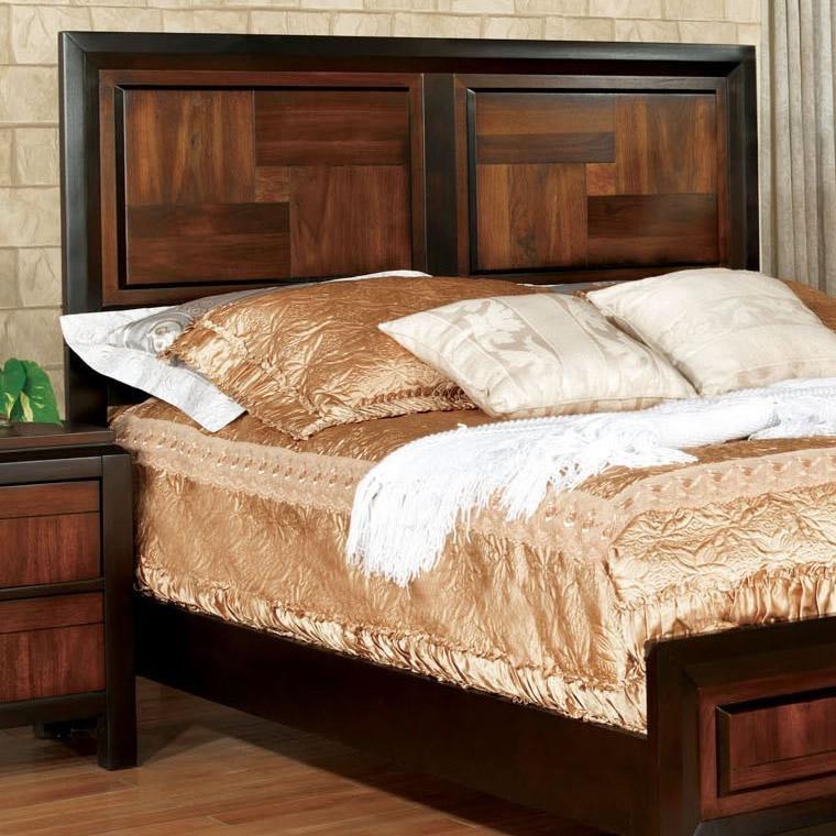 Transitional Queen Size Bed Acacia / Walnut Solidwood 1pcs Bed Bedroom Furniture Parquet Design Headboard And Footboard Bedframe image 6