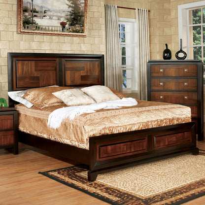 Transitional Queen Size Bed Acacia / Walnut Solidwood 1pcs Bed Bedroom Furniture Parquet Design Headboard And Footboard Bedframe image 1