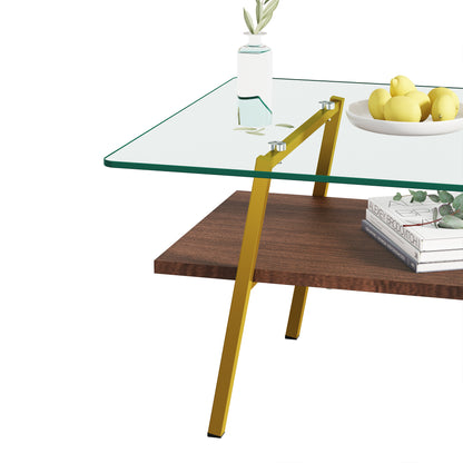 Rectangle Coffee Table, Tempered Glass Tabletop with Gold Metal Legs, Modern Table for Living Room, Transparent Glass image 10