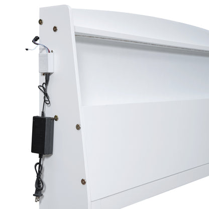 Full Size Platform Bed with Storage LED Headboard, Twin Size Trundle and 3 Drawers, White image 9